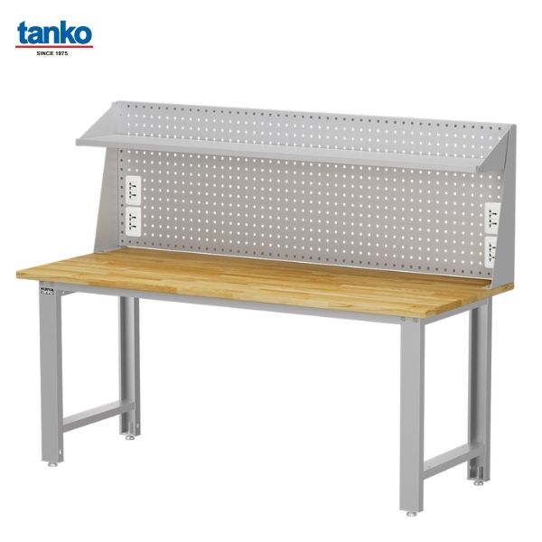 TANKO : โต๊ะทำงานช่างหน้าท็อปไม้ หน้ากว้าง 1.8 เมตร รับน้ำหนักได้ 600 กิโล พร้อมแผงแขวนเครื่องมือ ชั้นวาง และปลั๊กไฟ รุ่น WB-67W5