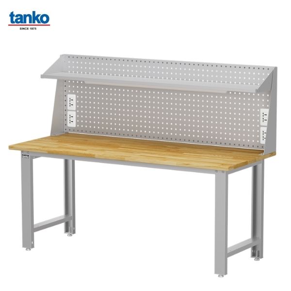 TANKO : โต๊ะทำงานช่างหน้าท็อปไม้ หน้ากว้าง 1.8 เมตร รับน้ำหนักได้ 600 กิโล พร้อมแผงแขวนเครื่องมือ ชั้นวาง ปลั๊กไฟ และหลอดไฟ รุ่น WB-67W6