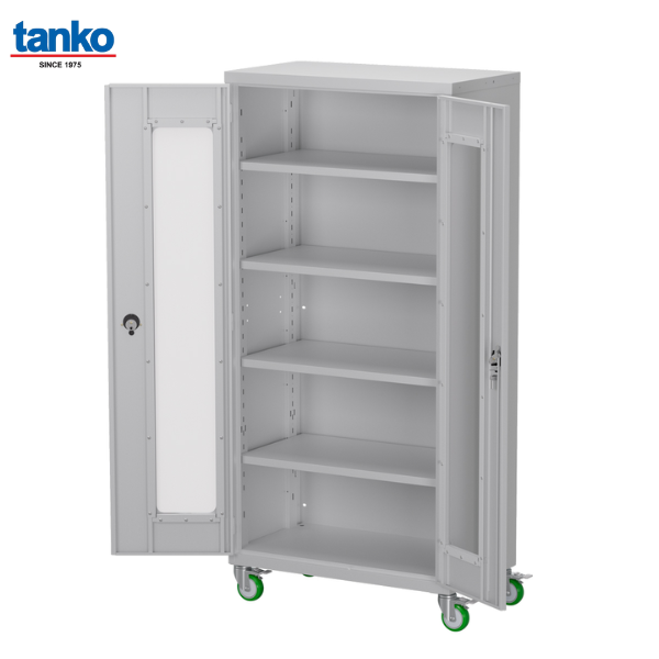 ตู้เหล็กเก็บเครื่องมือช่างติดล้อ 4 ชั้นวาง ประตูบานใส TANKO