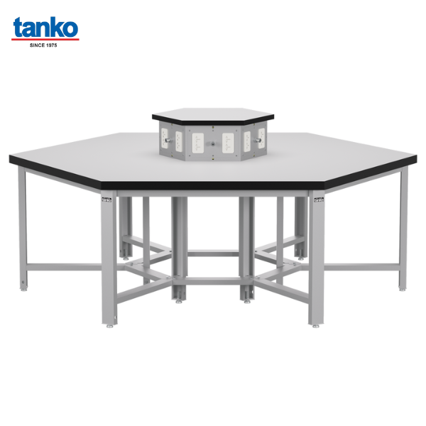 โต๊ะช่างหกเหลี่ยมหน้าท็อปลามิเนตพร้อมช่องปลั๊กไฟ TANKO