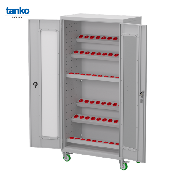 ตู้เหล็กเก็บหัวจับทูลติดล้อ ประตูบานใส TANKO