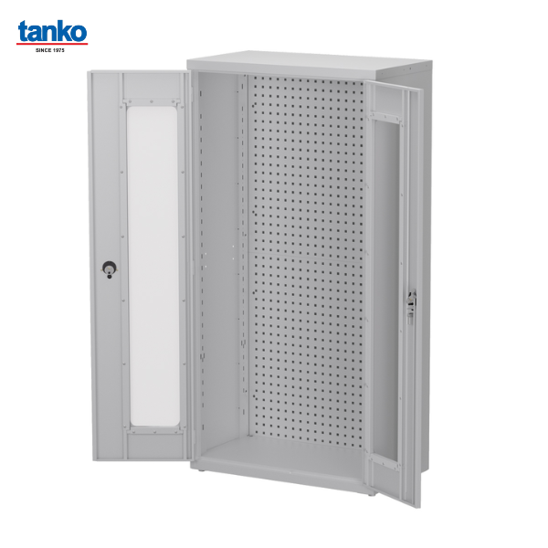 ตู้เหล็กเก็บเครื่องมือช่าง พร้อมรูแผงแขวนเครื่องมือ ประตูบานใส TANKO