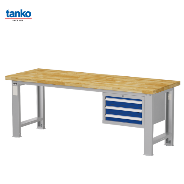 TANKO : โต๊ะช่างงานหนัก หน้าท็อปไม้ ขนาด 2.1 เมตร รับน้ำหนักได้ 2,000 กิโล พร้อมลิ้นชัก 3 ชั้น รุ่น WAS-74031W_Grey