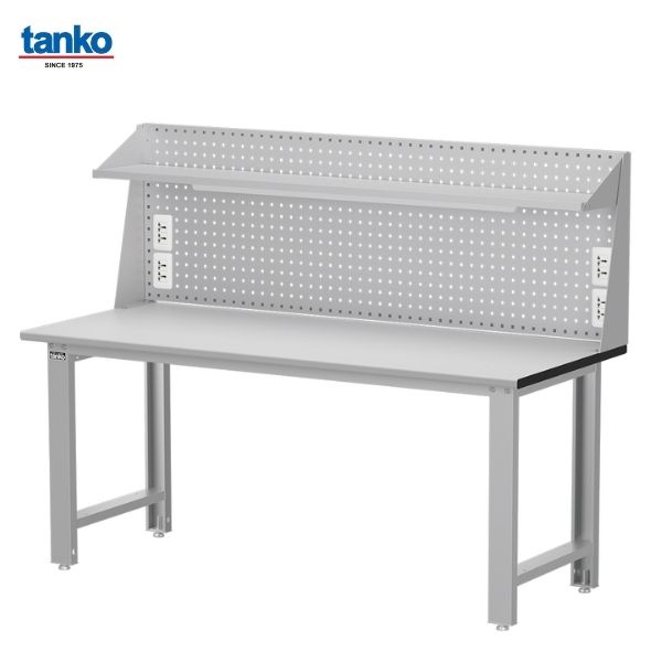 TANKO : โต๊ะทำงานช่างหน้าท็อปลามิเนต หน้ากว้าง 1.8 เมตร รับน้ำหนักได้ 600 กิโล พร้อมแผงแขวนเครื่องมือ ชั้นวาง ปลั๊กไฟ และหลอดไฟ รุ่น WB-67F6