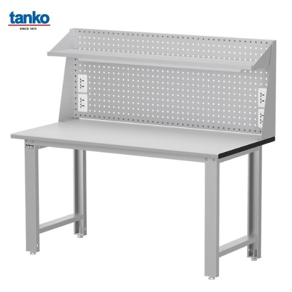 TANKO : โต๊ะทำงานช่างหน้าท็อปลามิเนต หน้ากว้าง 1.5 เมตร รับน้ำหนักได้ 600 กิโล พร้อมแผงแขวนเครื่องมือ ชั้นวาง ปลั๊กไฟ และหลอดไฟ รุ่น WB-57F6