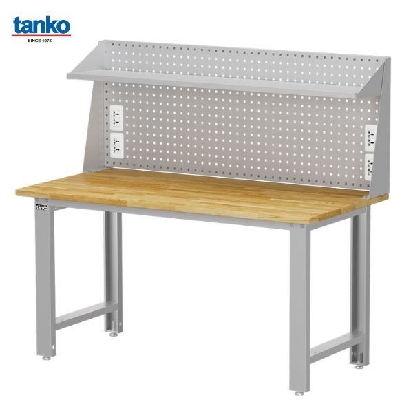 TANKO : โต๊ะทำงานช่างหน้าท็อปไม้ หน้ากว้าง 1.5 เมตร รับน้ำหนักได้ 600 กิโล พร้อมแผงแขวนเครื่องมือ ชั้นวาง และปลั๊กไฟ รุ่น WB-57W5