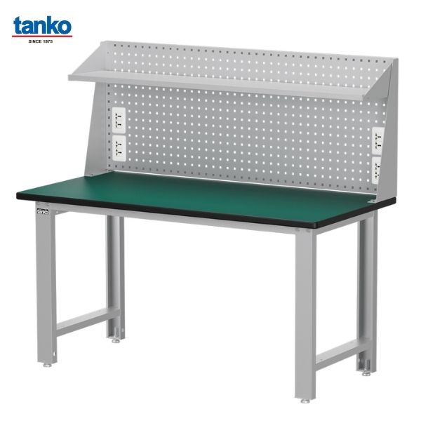 TANKO : โต๊ะทำงานช่างหน้าท็อปยาง หน้ากว้าง 1.5 เมตร รับน้ำหนักได้ 600 กิโล พร้อมแผงแขวนเครื่องมือ ชั้นวาง และปลั๊กไฟ รุ่น WB-57N5