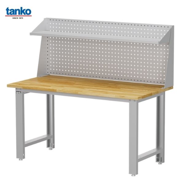 TANKO : โต๊ะทำงานช่างหน้าท็อปไม้ หน้ากว้าง 1.5 เมตร รับน้ำหนักได้ 600 กิโล พร้อมแผงแขวนเครื่องมือและชั้นวาง รุ่น WB-57W3