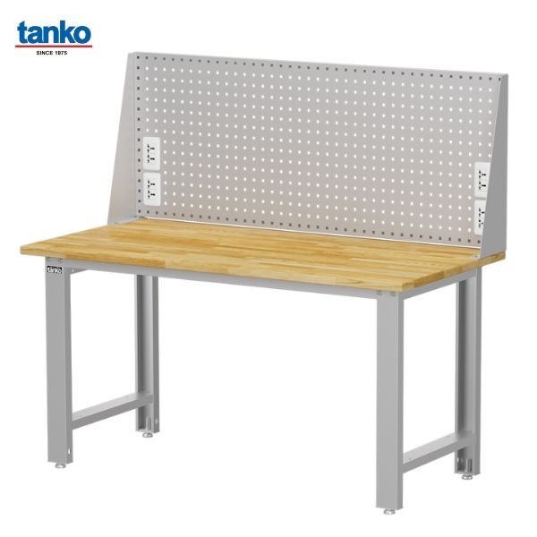 TANKO : โต๊ะทำงานช่างหน้าท็อปไม้ หน้ากว้าง 1.5 เมตร รับน้ำหนักได้ 600 กิโล พร้อมแผงแขวนเครื่องมือและชั้นวาง รุ่น WB-57W4