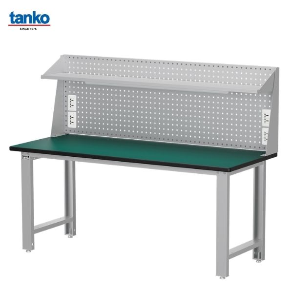 TANKO : โต๊ะทำงานช่างหน้าท็อปยาง หน้ากว้าง 1.8 เมตร รับน้ำหนักได้ 600 กิโล พร้อมแผงแขวนเครื่องมือ ชั้นวาง ปลั๊กไฟ และหลอดไฟ รุ่น WB-67N6