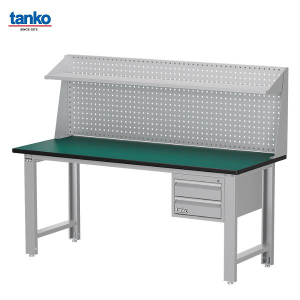 TANKO : โต๊ะทำงานช่างหน้าท็อปยาง หน้ากว้าง 1.8 เมตร รับน้ำหนักได้ 600 กิโล ลิ้นชัก 2 ชั้น พร้อมแผงแขวนเครื่องมือและชั้นวาง รุ่น WBS-63022N3