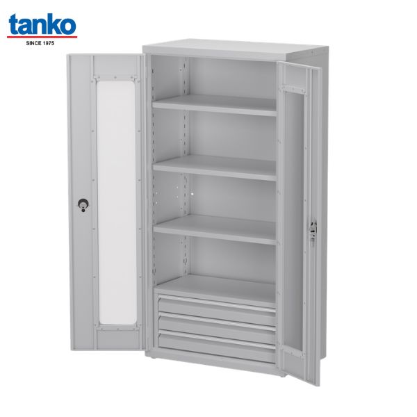 ตู้เหล็กเก็บเครื่องมือช่าง 3 ชั้นวาง พร้อมชุดลิ้นชัก บานอะคริลิค TANKO รุ่น SAA-362K