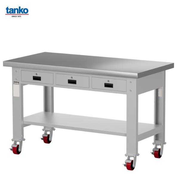 โต๊ะช่างติดล้อหน้าท็อปสแตนเลสพร้อม 3 ลิ้นชัก TANKO