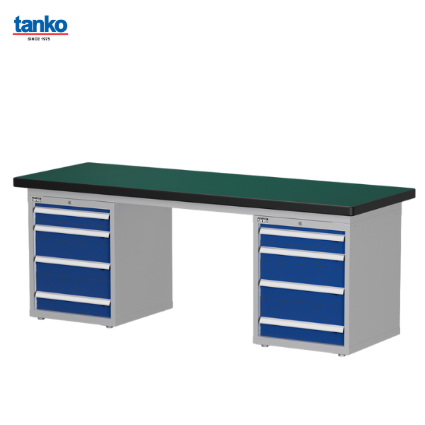 โต๊ะช่างงานหนัก หน้าท็อปยางพร้อมตู้เหล็กลิ้นชักงานหนัก TANKO