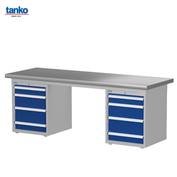 โต๊ะช่างงานหนัก หน้าท็อปสแตนเลสพร้อมตู้เหล็กลิ้นชักงานหนัก TANKO