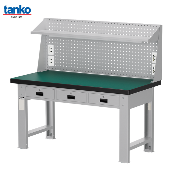 โต๊ะช่างงานหนักหน้าท็อปยาง พร้อม 3 ลิ้นชักยาว แผงแขวนเครื่องมือช่องปลั๊กไฟชั้นวางและหลอดไฟ TANKO
