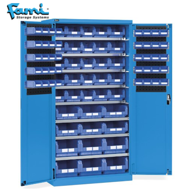 FAMI : ตู้เหล็กพร้อมกระบะใส่อะไหล่สูง2เมตร (Blue) รุ่น PERFOM14015