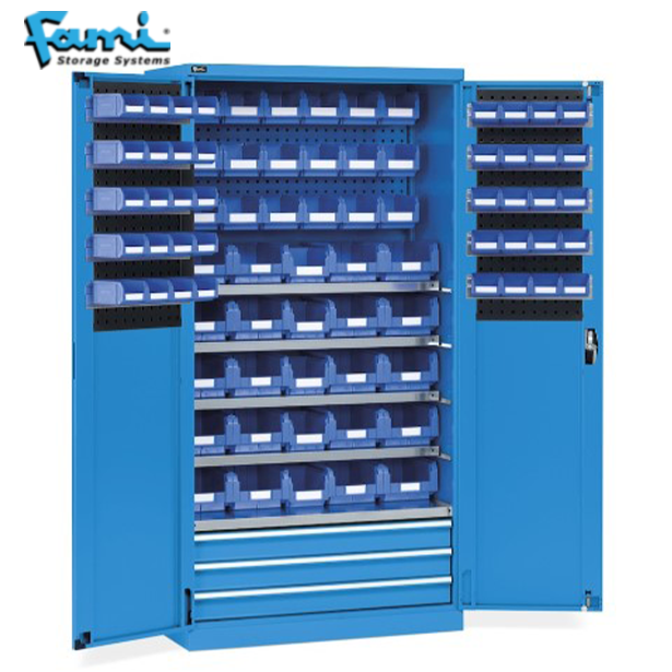 FAMI : ตู้เหล็กพร้อมกระบะใส่อะไหล่สูง2เมตรและลิ้นชัก (ฺBlue) รุ่น PERFOM14018