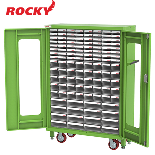 ROCKY : ตู้ใส่กล่องอะไหล่ติดล้อพร้อมประตูบานเปิด กล่องอะไหล่ 52 กล่อง รุ่น RCB-CC2457