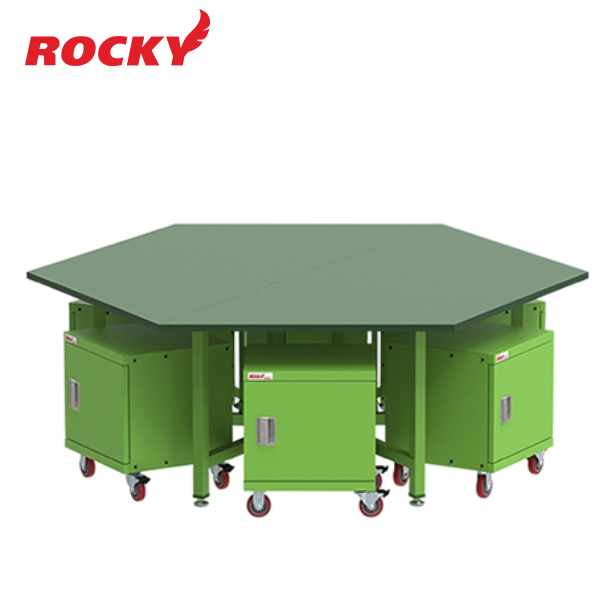 โต๊ะช่างหกเหลี่ยม + 6 ตู้เครื่องมือ ROCKY รุ่น RHWB-MW24RR หน้าท๊อป Merawood