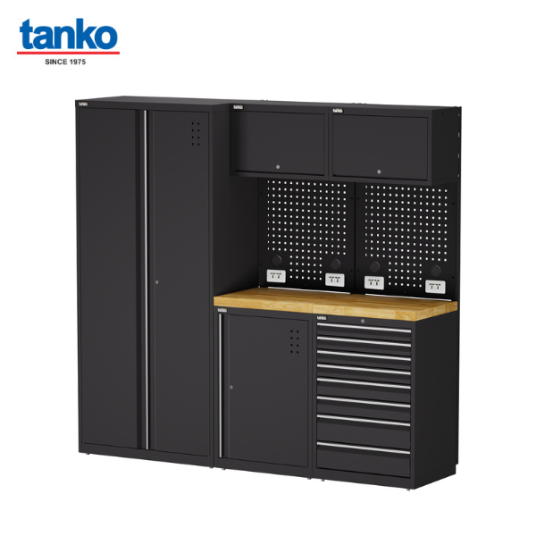 TANKO : เซตตู้เหล็กโมดุลาร์เวิร์คสเตชั่น เคาน์เตอร์ท็อปไม้ (Modular Workstation) รุ่น RY-02WA
