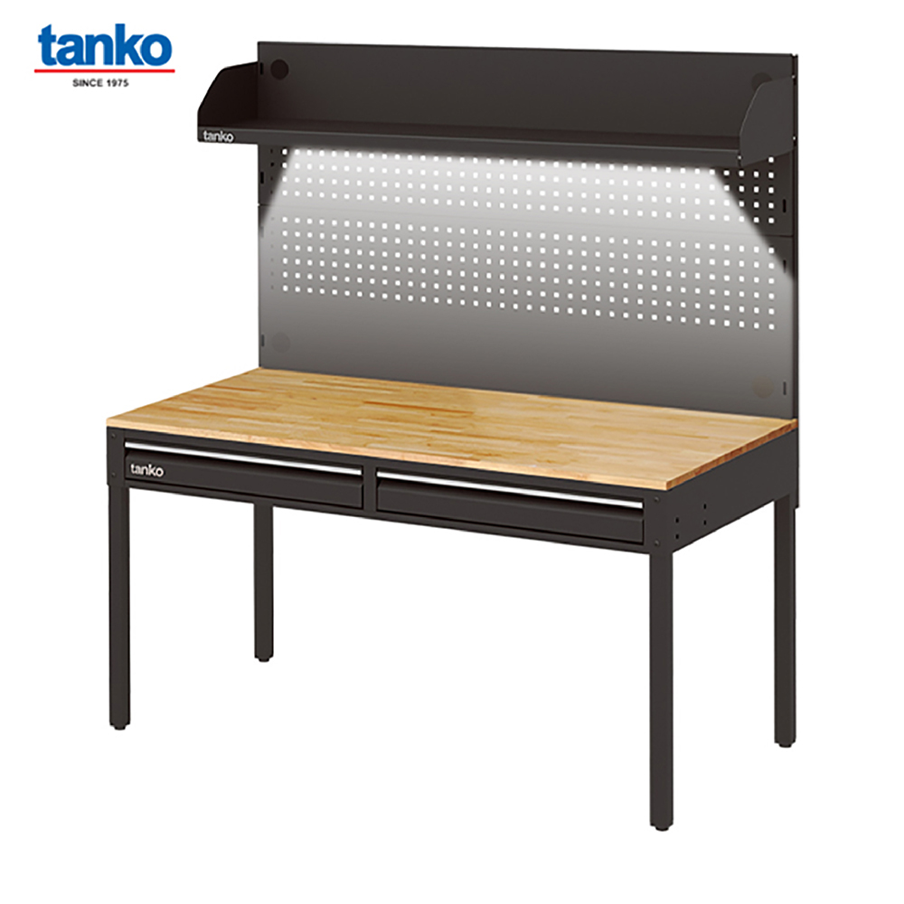 TANKO : โต๊ะทำงานเนกประสงค์ + 2 ลิ้นชัก + แผงแขวนเครื่องมือ + ชั้นวางของพร้อมหลอดไฟ รุ่น WET-4102W5_BK [ขนาด 1.2 เมตร สีดำ]